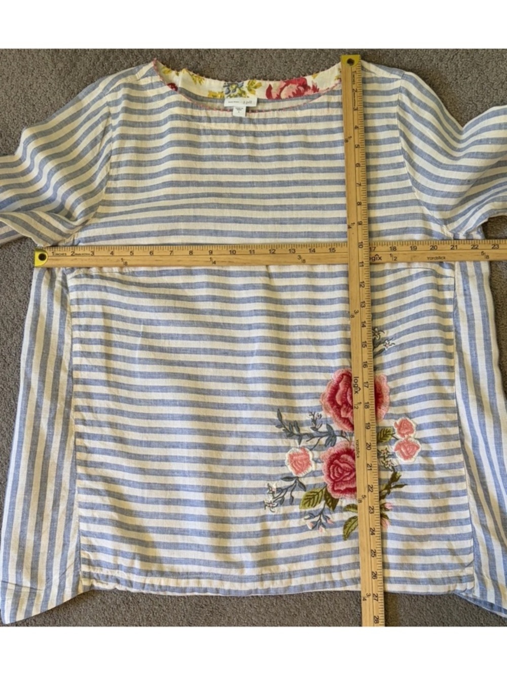 J. Jill Love Linen Embroidered Striped Floral Top Size L - Picture 12 of 13